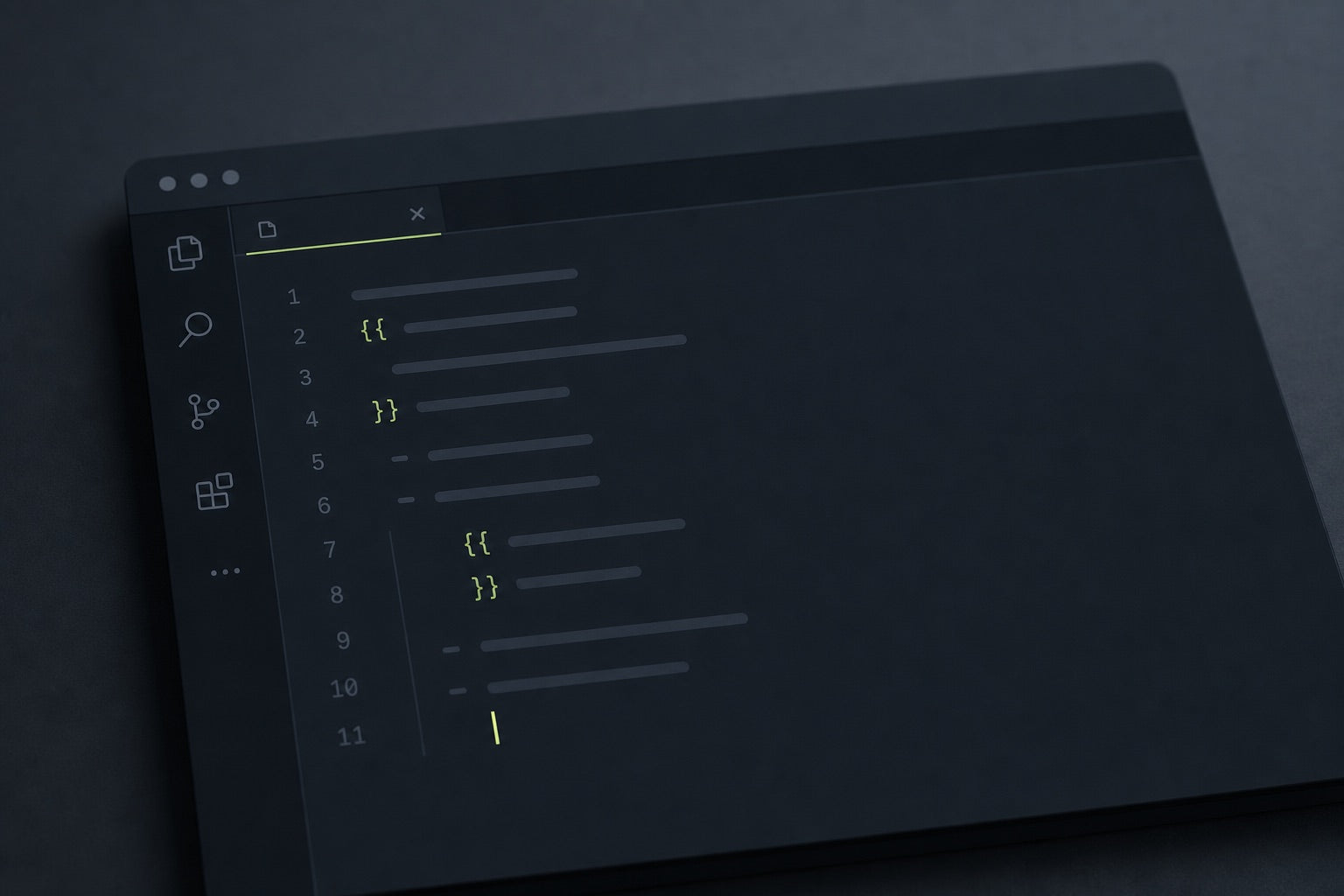 Dark code editor showing a short agents.md file with Liquid braces and a lime cursor
